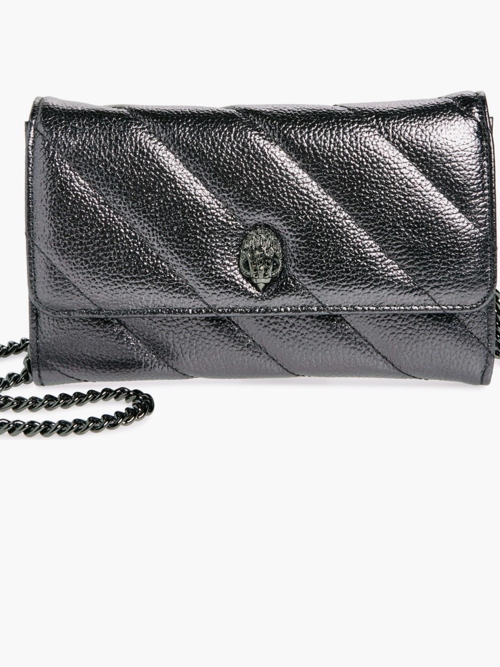 Metallic Gunmetal Quilted Chain Crossbody Wallet